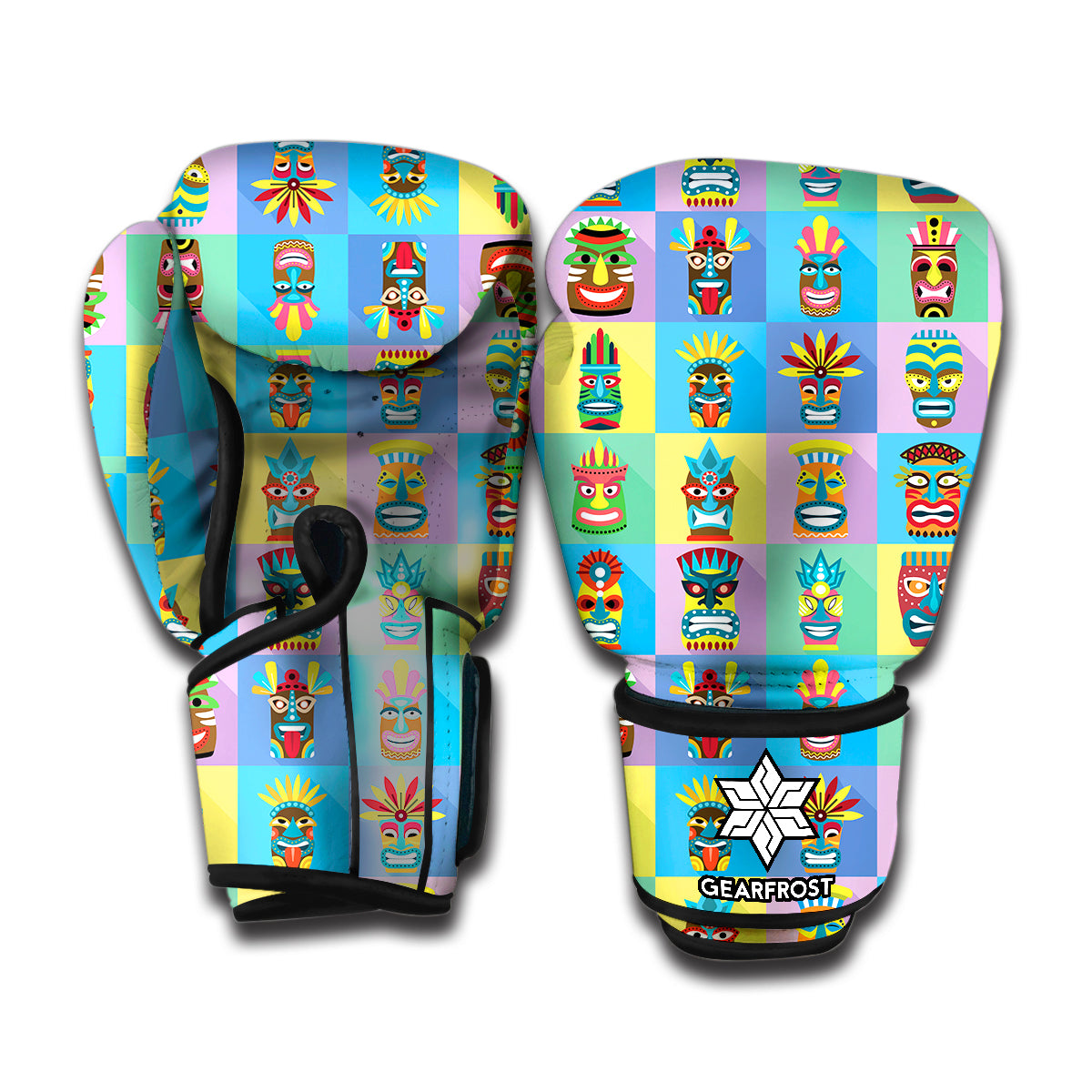 Colorful Tiki Pattern Print Boxing Gloves