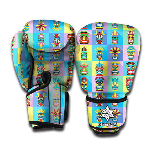 Colorful Tiki Pattern Print Boxing Gloves