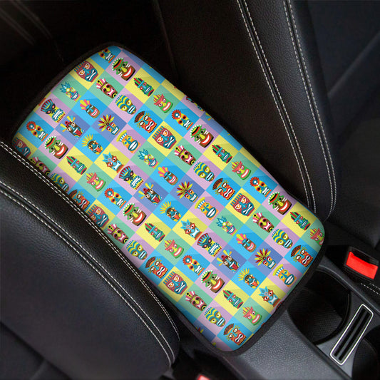 Colorful Tiki Pattern Print Car Center Console Cover