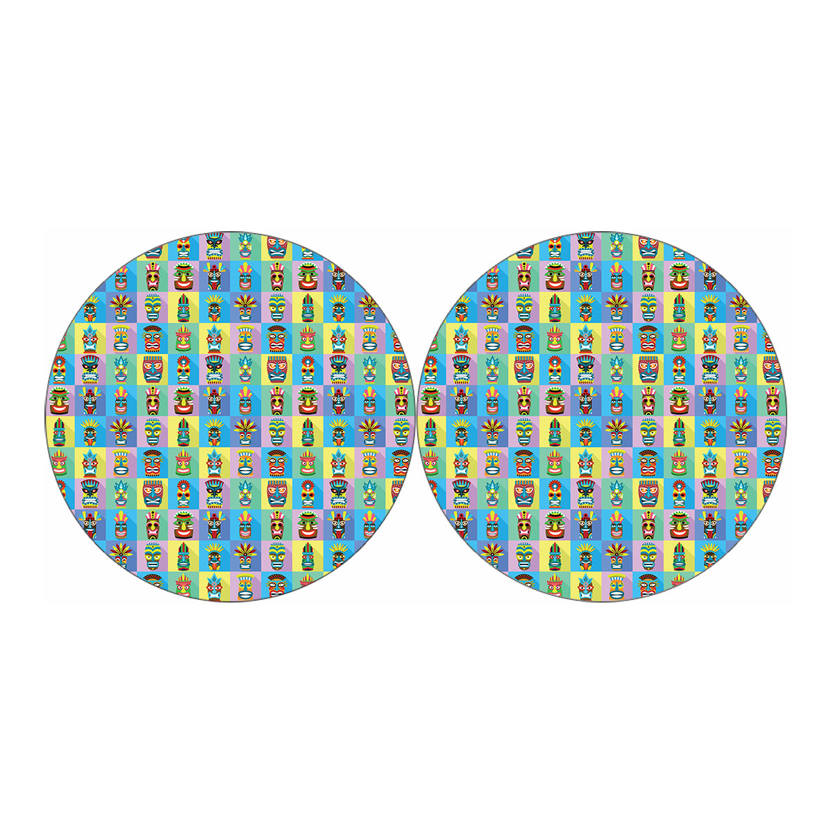 Colorful Tiki Pattern Print Car Coasters