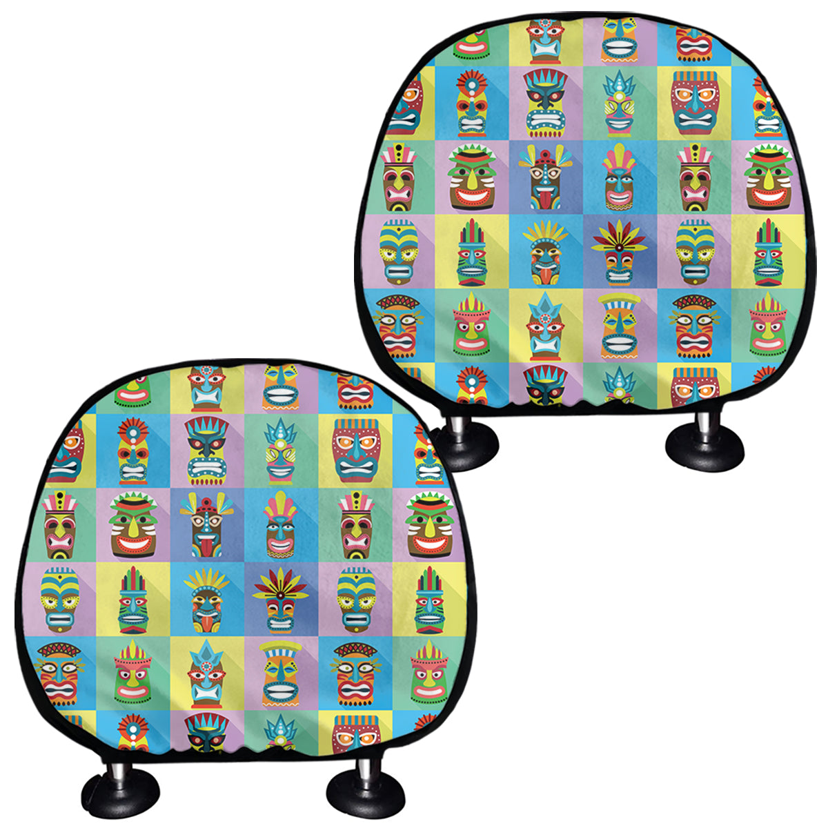 Colorful Tiki Pattern Print Car Headrest Covers
