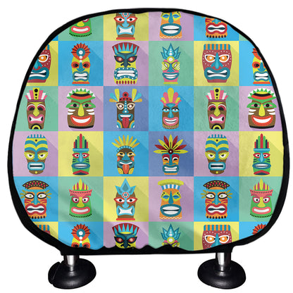 Colorful Tiki Pattern Print Car Headrest Covers