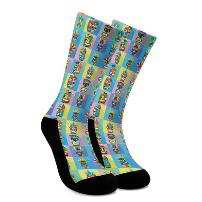 Colorful Tiki Pattern Print Crew Socks