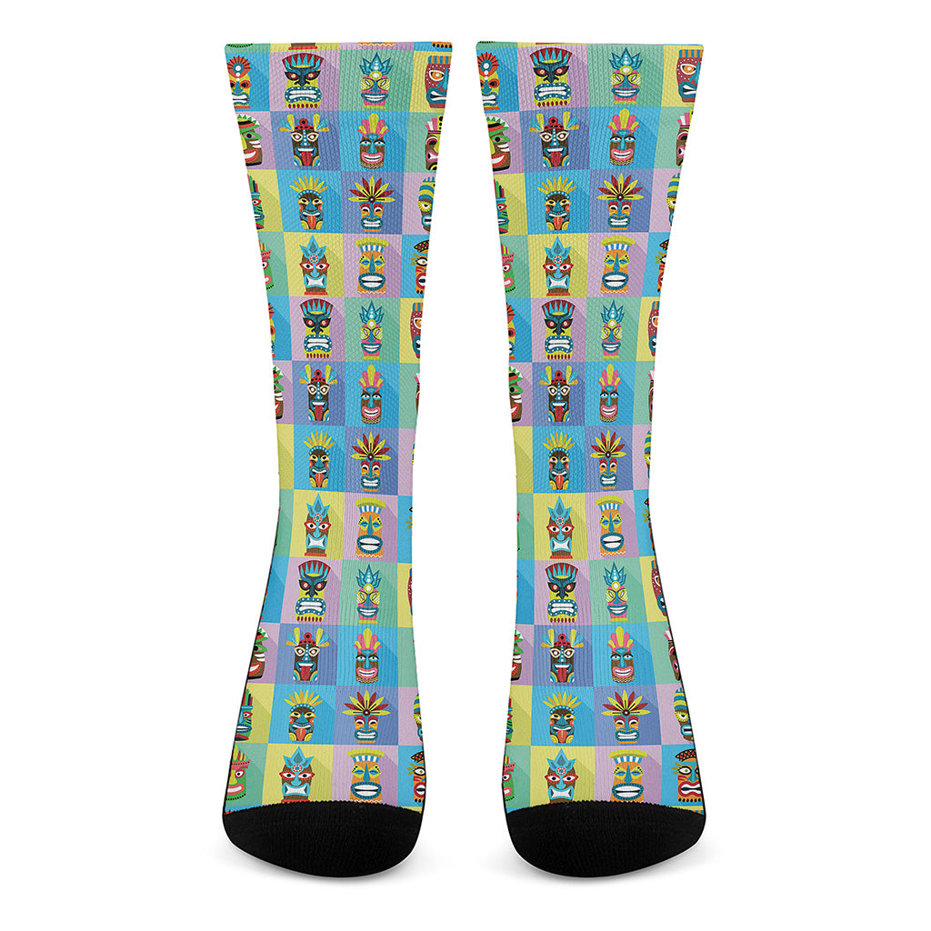 Colorful Tiki Pattern Print Crew Socks