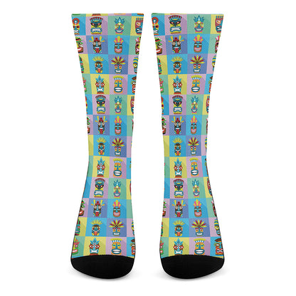 Colorful Tiki Pattern Print Crew Socks