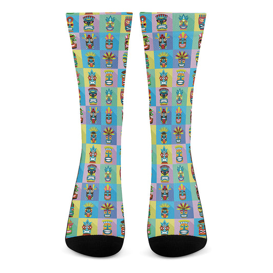 Colorful Tiki Pattern Print Crew Socks