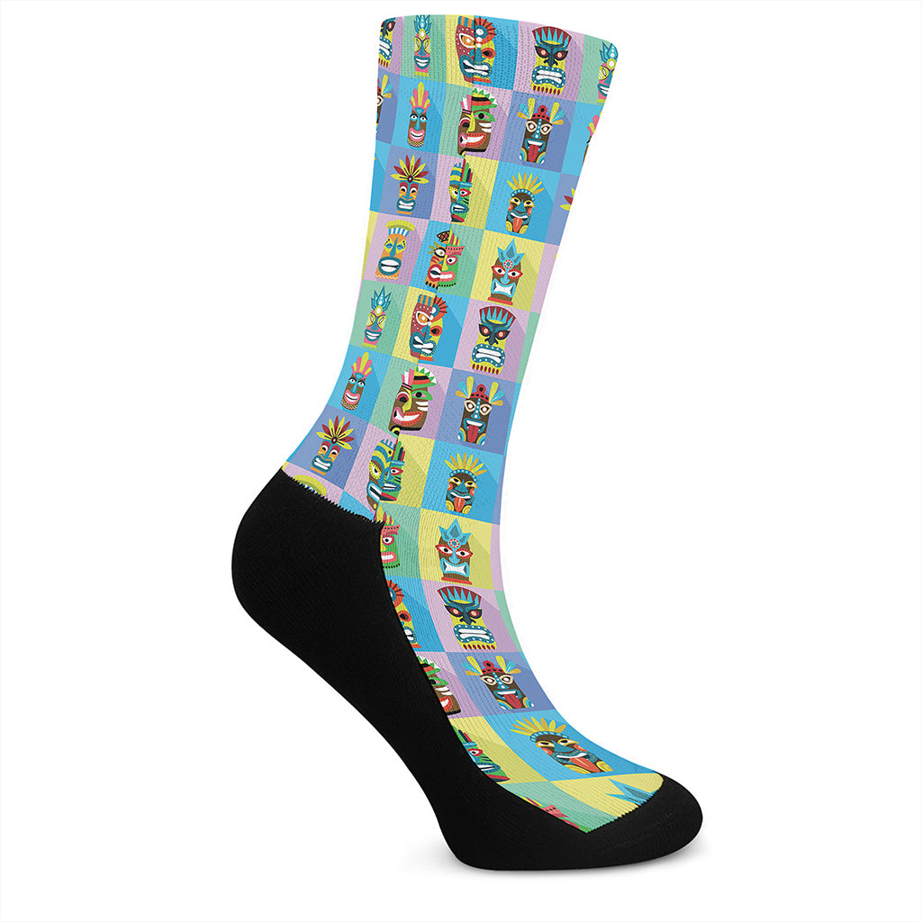 Colorful Tiki Pattern Print Crew Socks