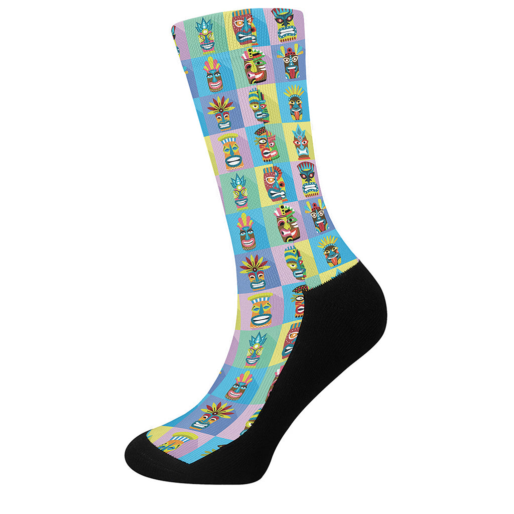 Colorful Tiki Pattern Print Crew Socks