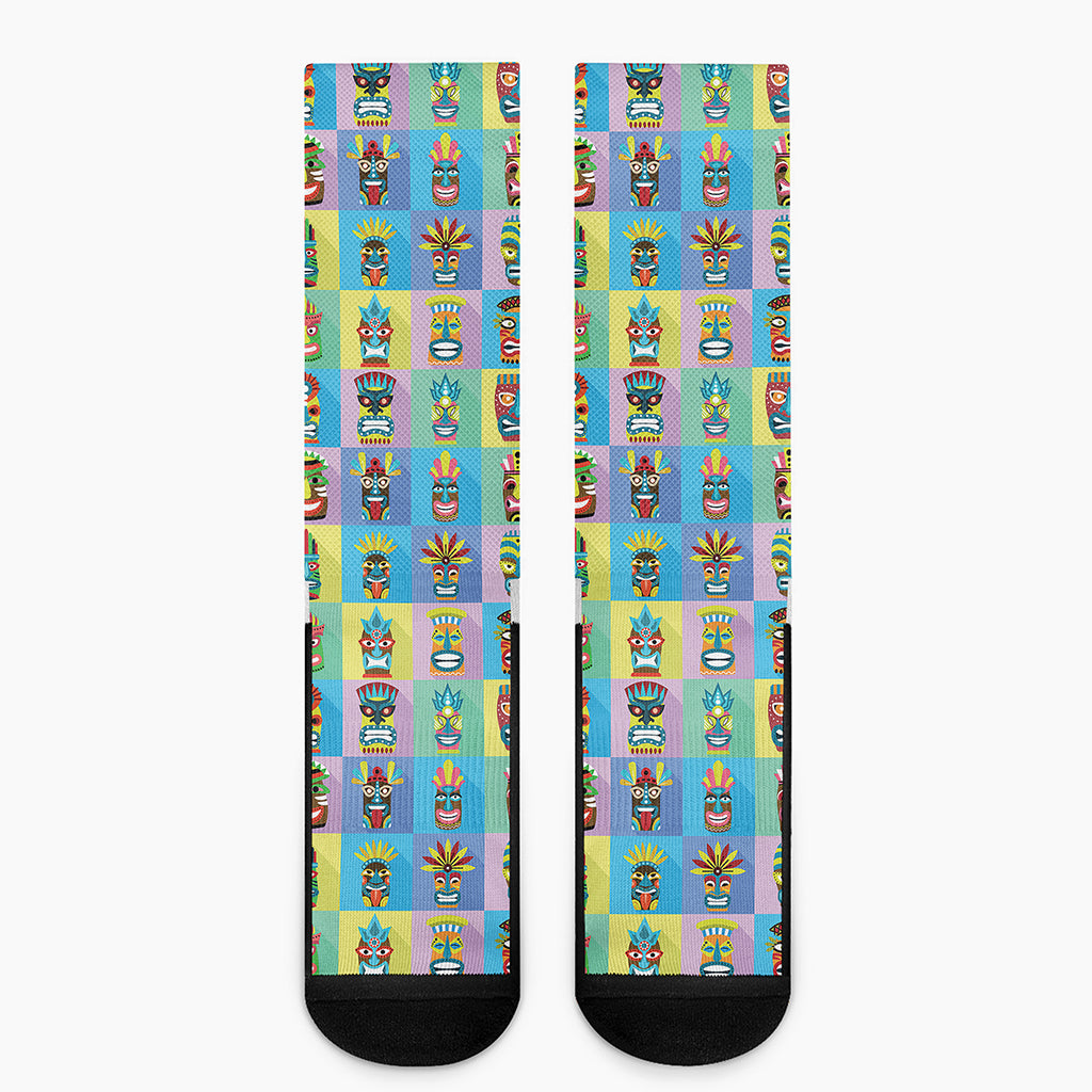 Colorful Tiki Pattern Print Crew Socks