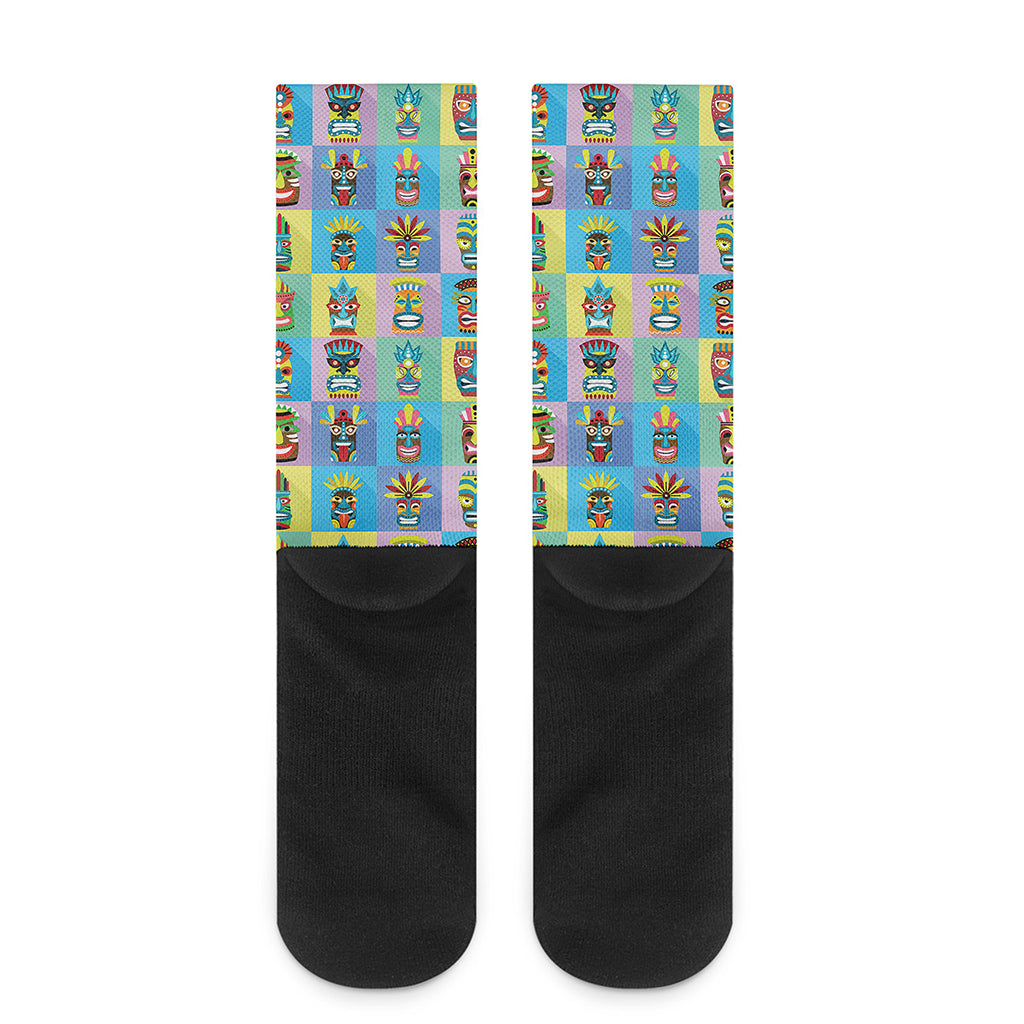 Colorful Tiki Pattern Print Crew Socks