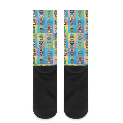 Colorful Tiki Pattern Print Crew Socks