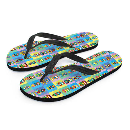 Colorful Tiki Pattern Print Flip Flops