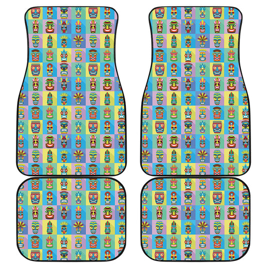 Colorful Tiki Pattern Print Front and Back Car Floor Mats