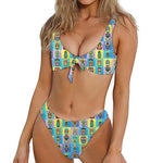 Colorful Tiki Pattern Print Front Bow Tie Bikini