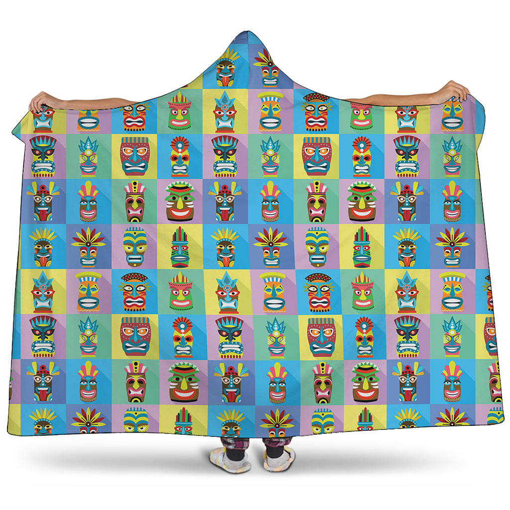Colorful Tiki Pattern Print Hooded Blanket