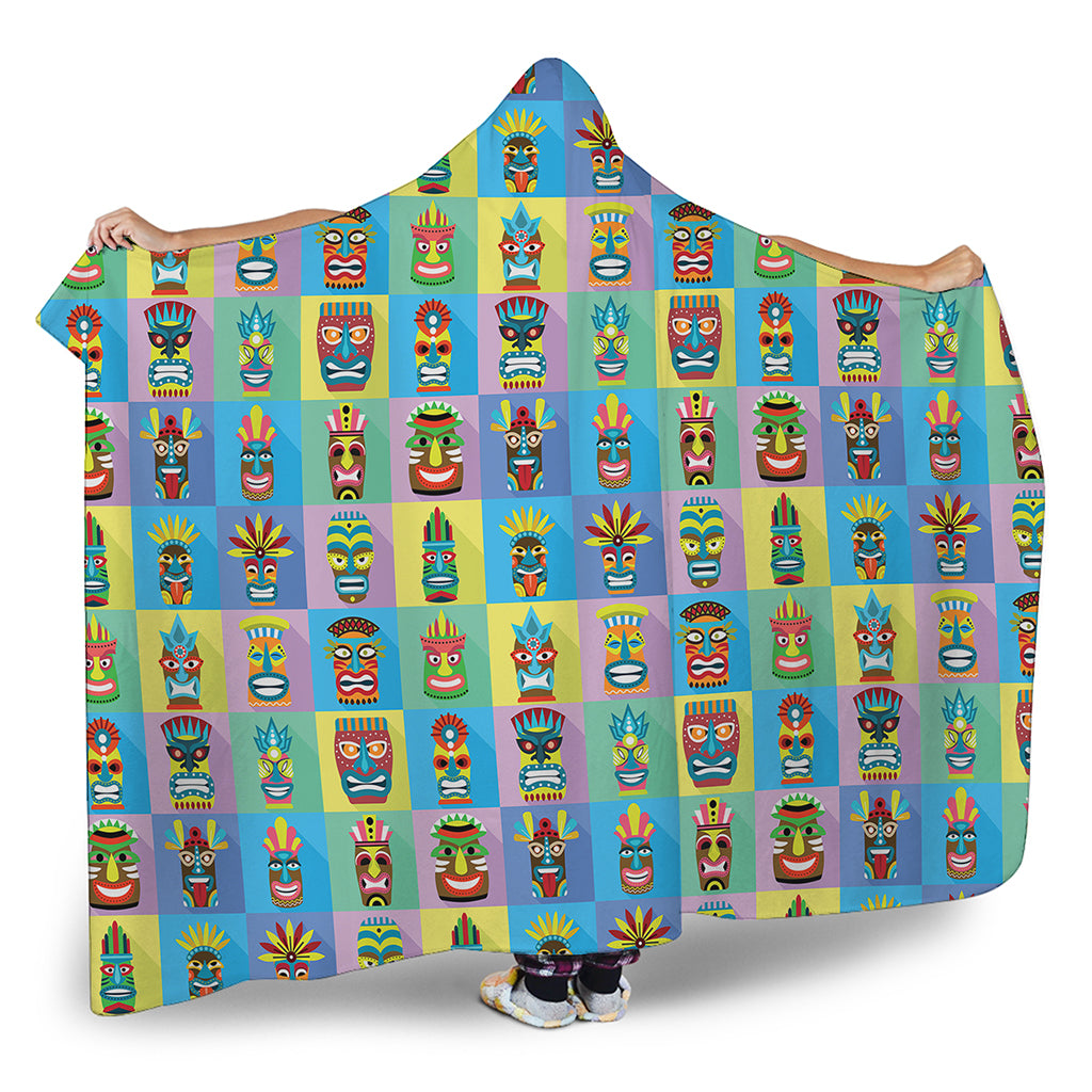 Colorful Tiki Pattern Print Hooded Blanket