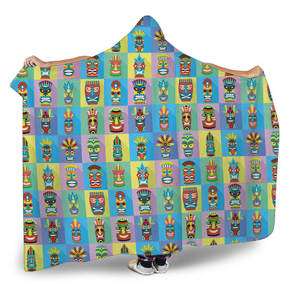 Colorful Tiki Pattern Print Hooded Blanket