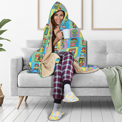 Colorful Tiki Pattern Print Hooded Blanket
