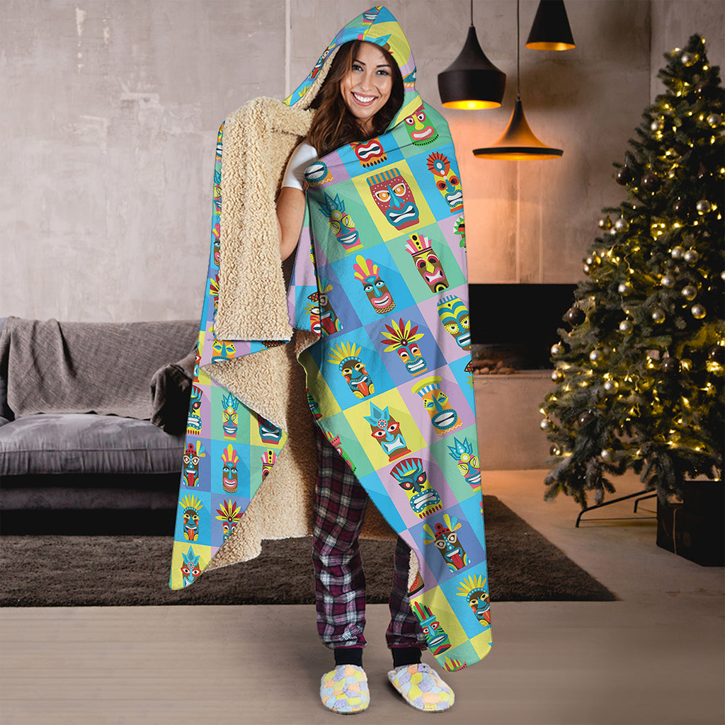 Colorful Tiki Pattern Print Hooded Blanket