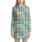Colorful Tiki Pattern Print Hoodie Dress