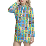 Colorful Tiki Pattern Print Hoodie Dress
