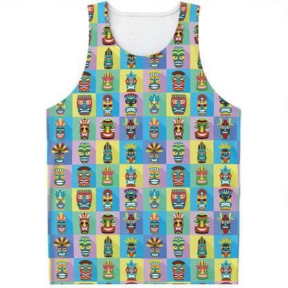 Colorful Tiki Pattern Print Men's Tank Top