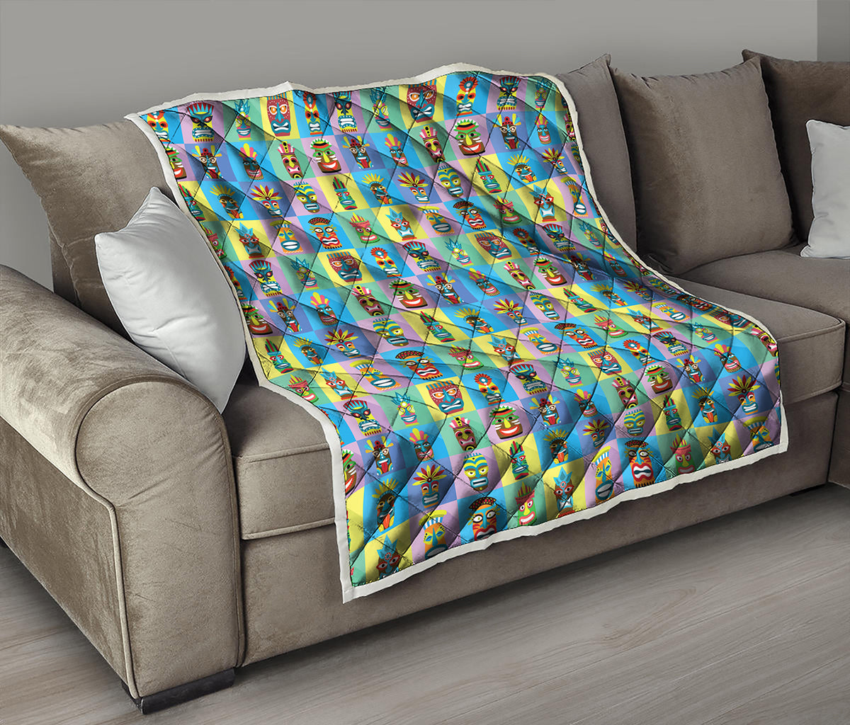 Colorful Tiki Pattern Print Quilt