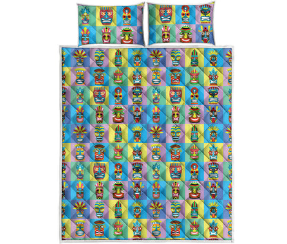 Colorful Tiki Pattern Print Quilt Bed Set