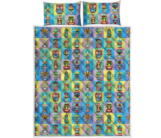 Colorful Tiki Pattern Print Quilt Bed Set