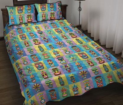 Colorful Tiki Pattern Print Quilt Bed Set