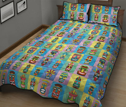 Colorful Tiki Pattern Print Quilt Bed Set