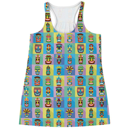 Colorful Tiki Pattern Print Women's Racerback Tank Top