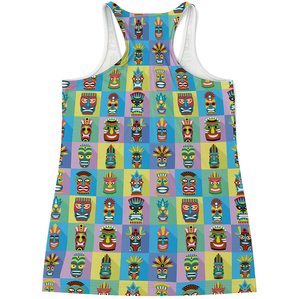 Colorful Tiki Pattern Print Women's Racerback Tank Top