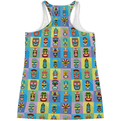 Colorful Tiki Pattern Print Women's Racerback Tank Top