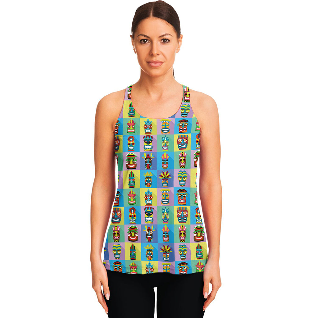 Colorful Tiki Pattern Print Women's Racerback Tank Top