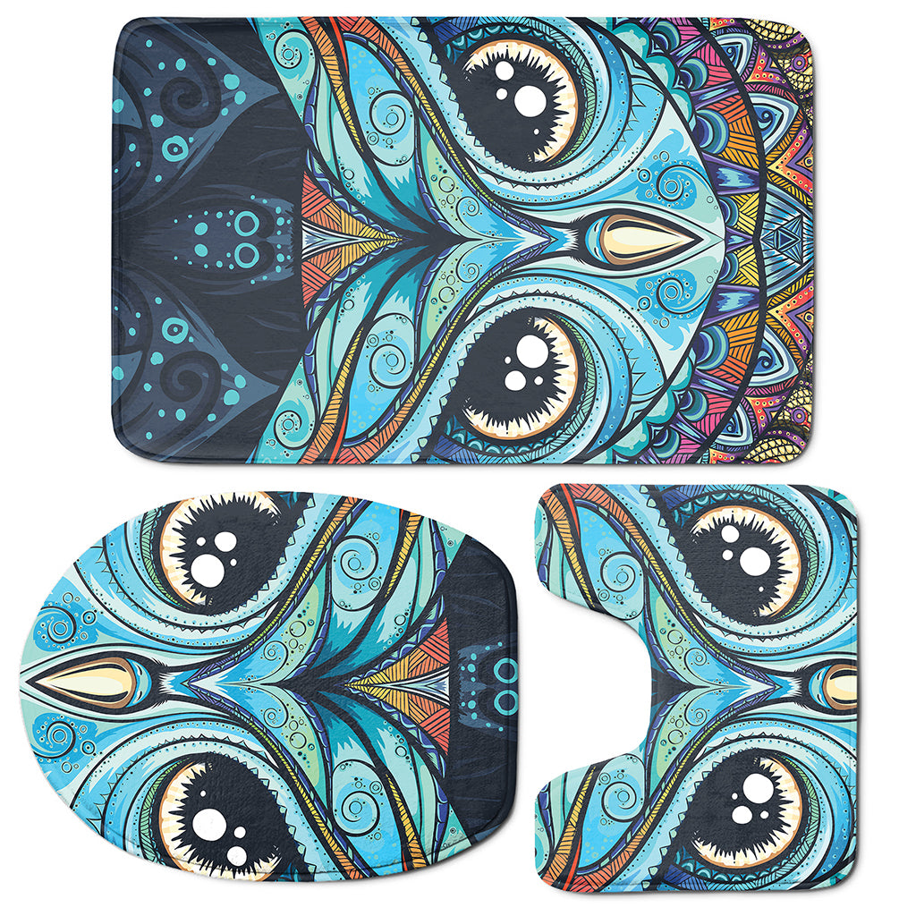 Colorful Tribal Owl Print 3 Piece Bath Mat Set