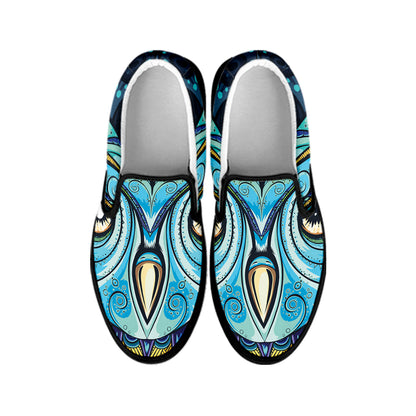 Colorful Tribal Owl Print Black Slip On Shoes
