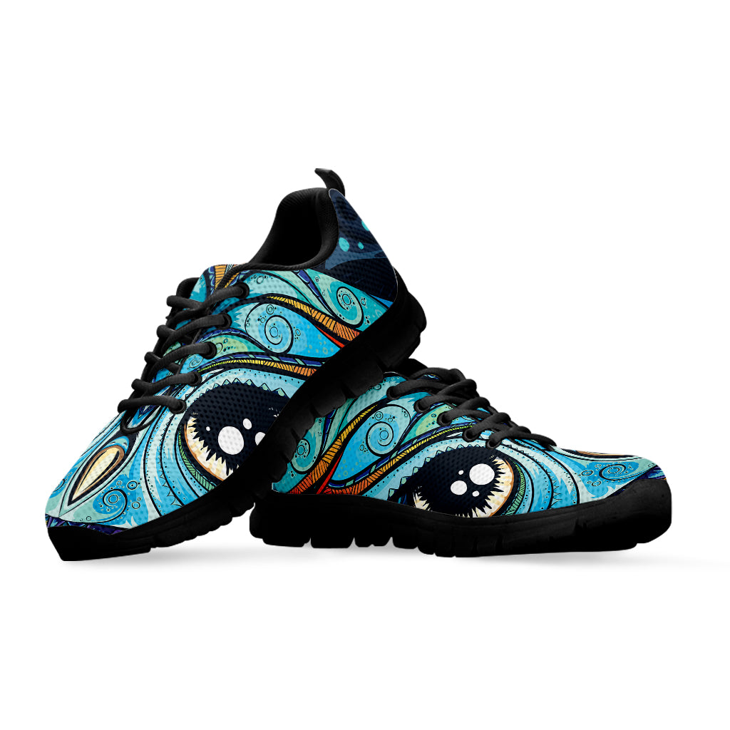 Colorful Tribal Owl Print Black Sneakers