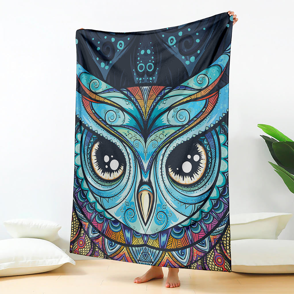 Colorful Tribal Owl Print Blanket