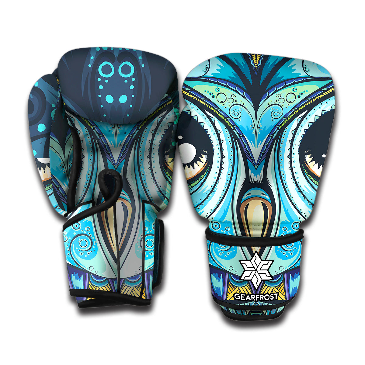 Colorful Tribal Owl Print Boxing Gloves