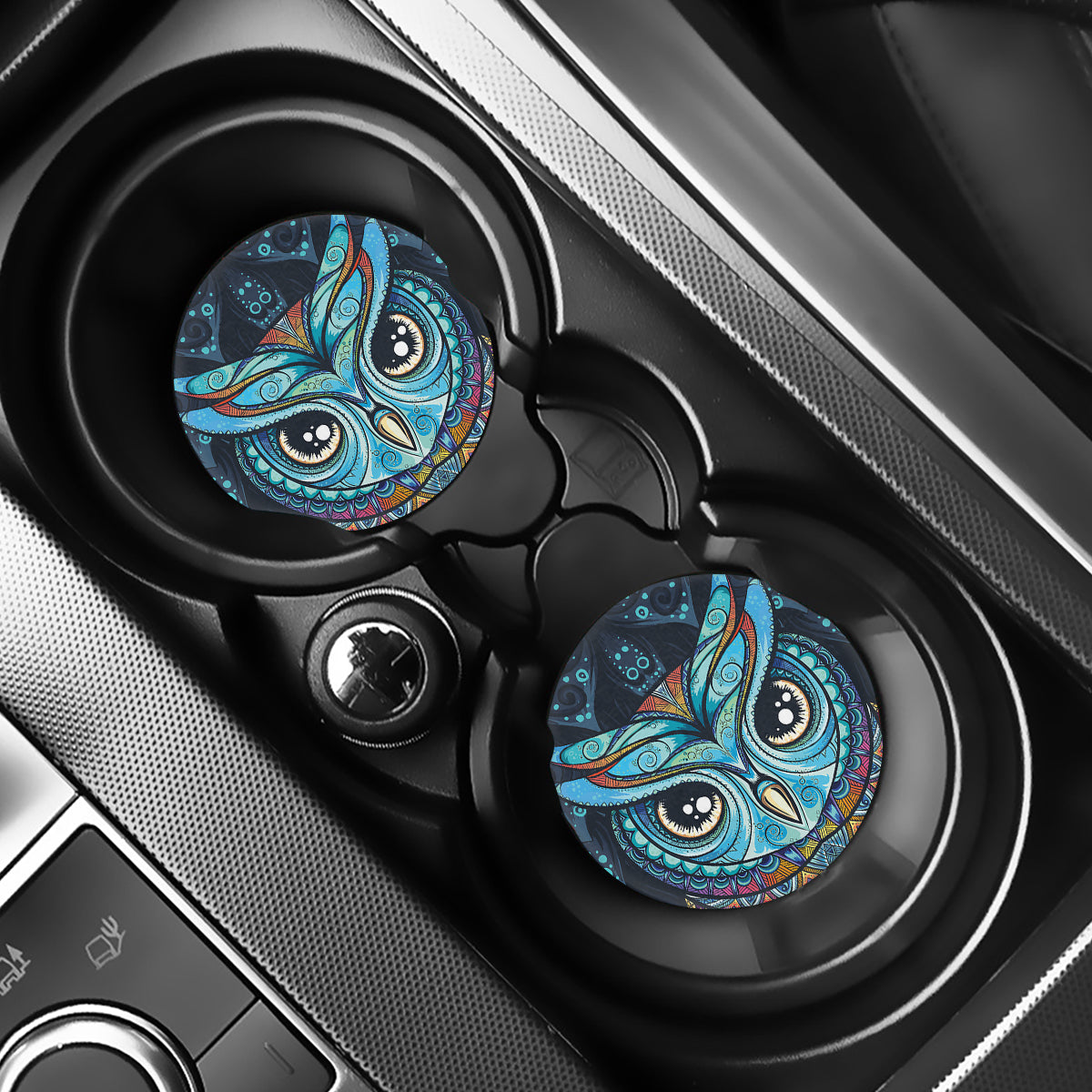 Colorful Tribal Owl Print Car Coasters