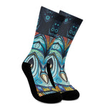 Colorful Tribal Owl Print Crew Socks
