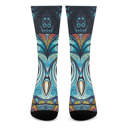 Colorful Tribal Owl Print Crew Socks