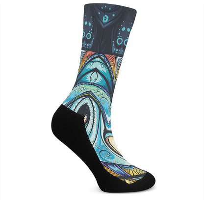 Colorful Tribal Owl Print Crew Socks