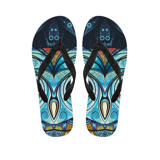 Colorful Tribal Owl Print Flip Flops