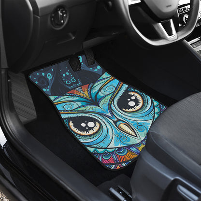 Colorful Tribal Owl Print Front and Back Car Floor Mats