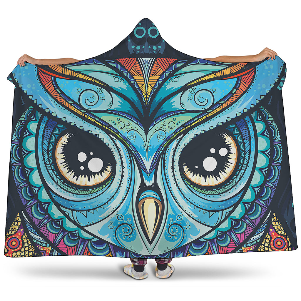 Colorful Tribal Owl Print Hooded Blanket