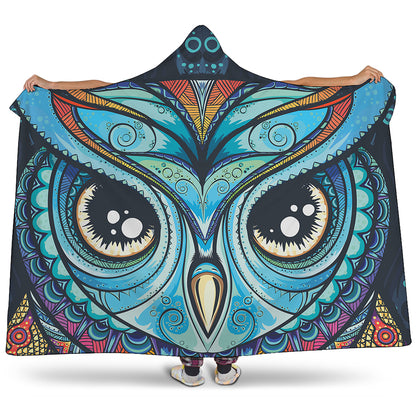Colorful Tribal Owl Print Hooded Blanket