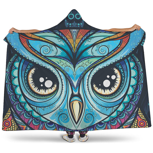 Colorful Tribal Owl Print Hooded Blanket