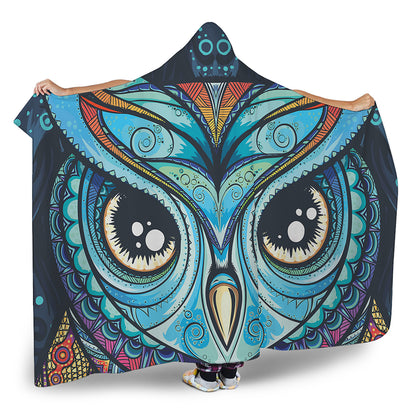 Colorful Tribal Owl Print Hooded Blanket